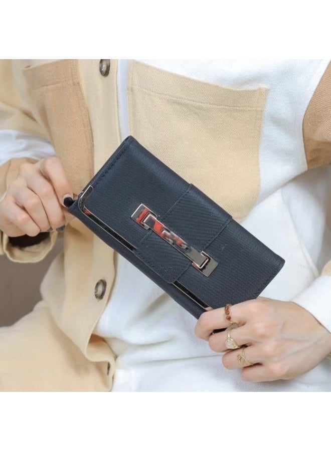 لاكوست محفظة نسائية متعددة الوظائف و متعددة الأقسام – تصميم غلق بكبسوله وسوست وقابل للطي – بوك حريمي كبير ومقاوم للماء – مناسب للاستخدام اليومي وحفظ الهاتف المحمول وبطاقات الائتمان - Image 2